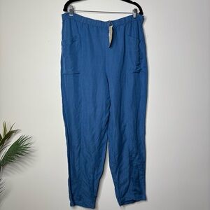 Gudrun Sjoden Linen Modal Blend Pants Blue Pull On Pockets